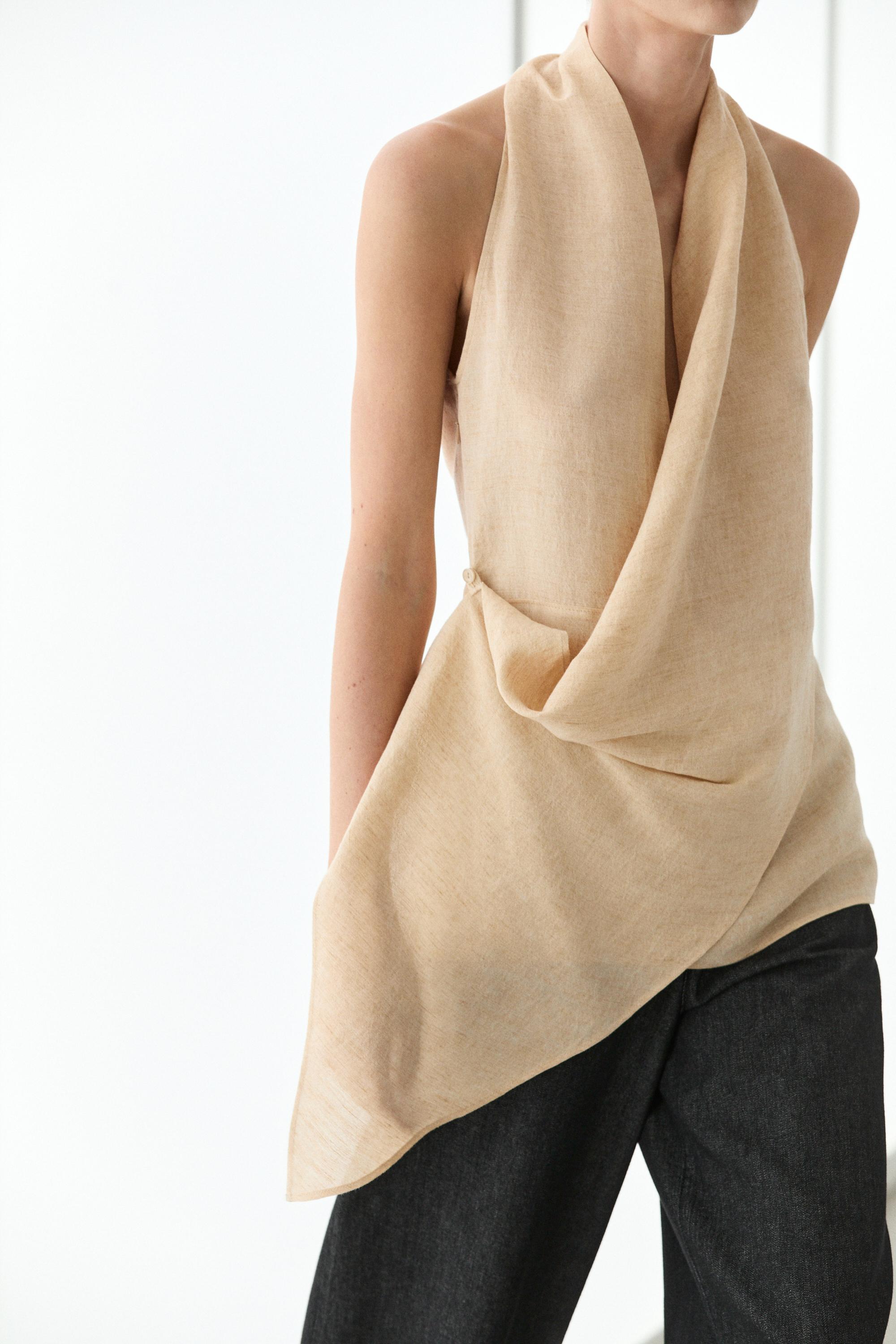 Linen blend draped halter top